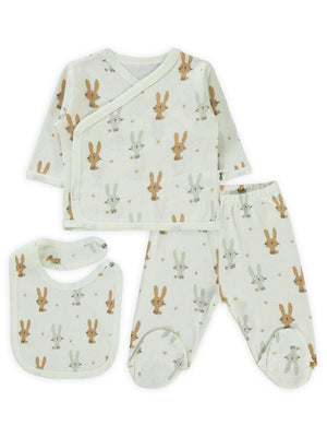 Civil Baby Tavşan Empirme Zıbın Takımları - Fil Dişi