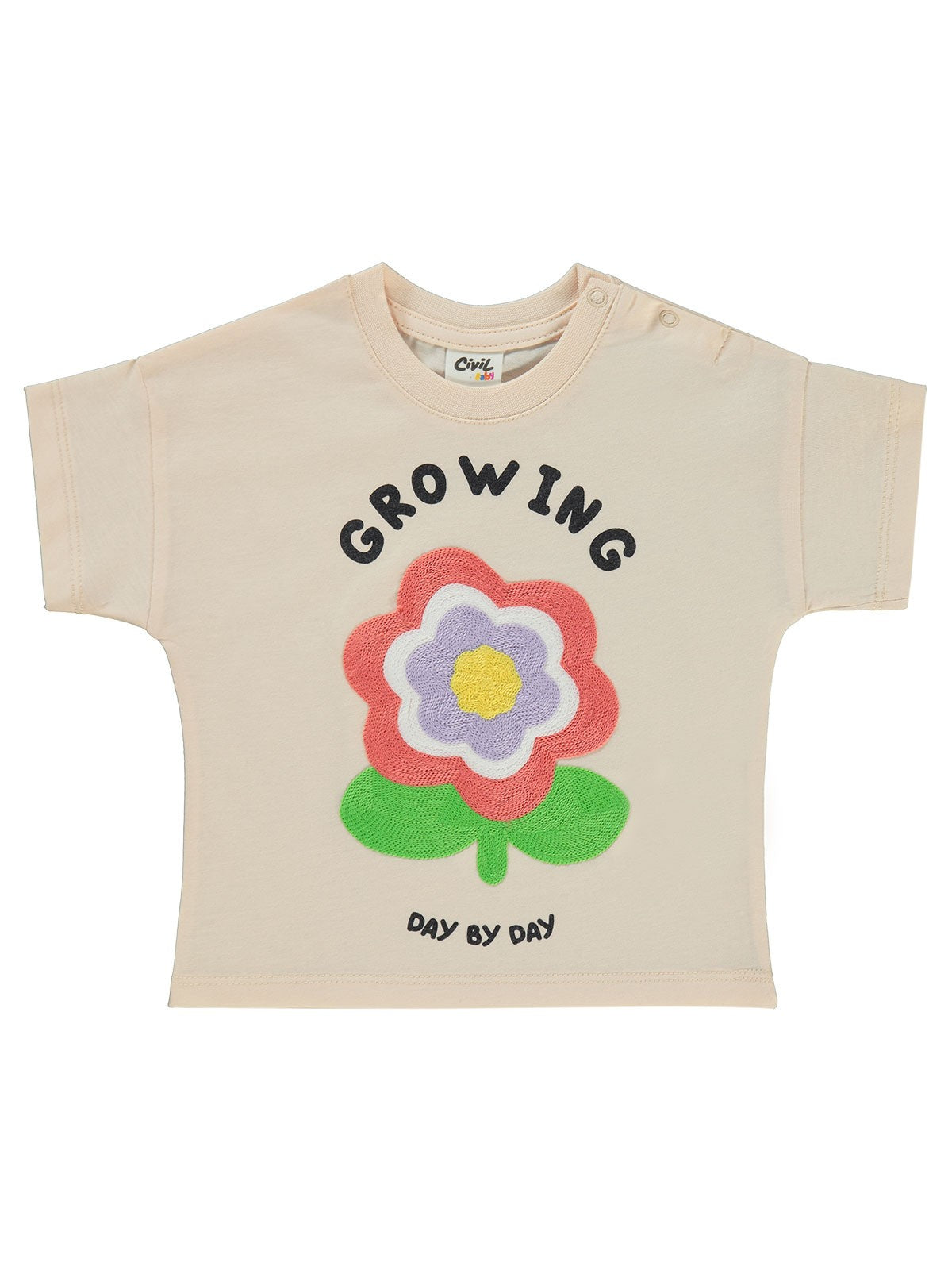 Civil Baby Çiçek Nakışlı 6-18 Ay Tişört - Pudra
