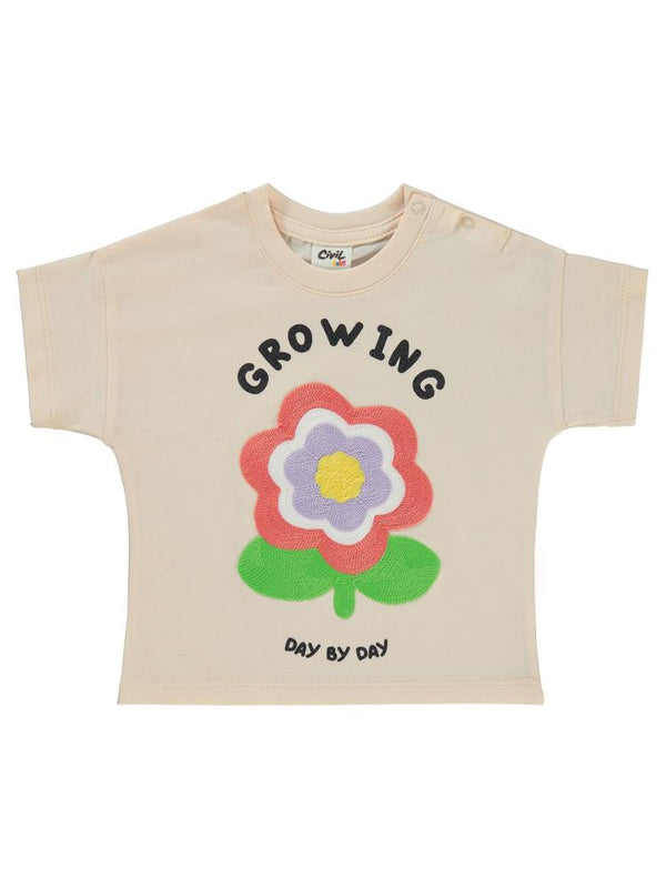 Civil Baby Çiçek Nakışlı 6-18 Ay Tişört - Pudra