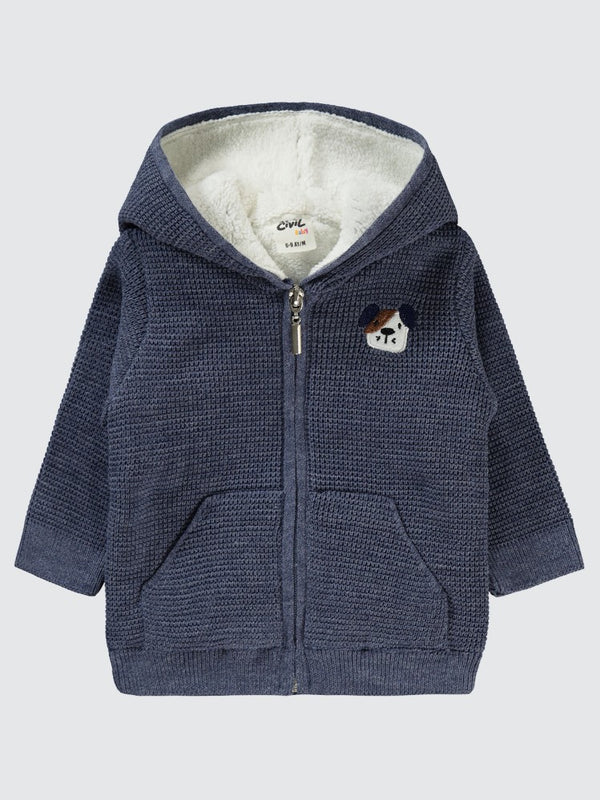 Civil Baby Köpek Nakışlı Velsoftlu 6-18 Ay Hırka - Mavi