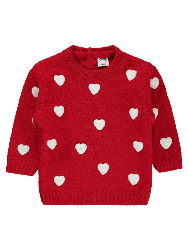 Civil Baby Süzine Kalp Nakışlı 6-18 Ay Kazak - Kırmızı
