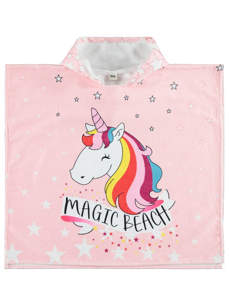 Civil Girls Unicorn Baskılı 70x130 Cm Pelerin - Pudra