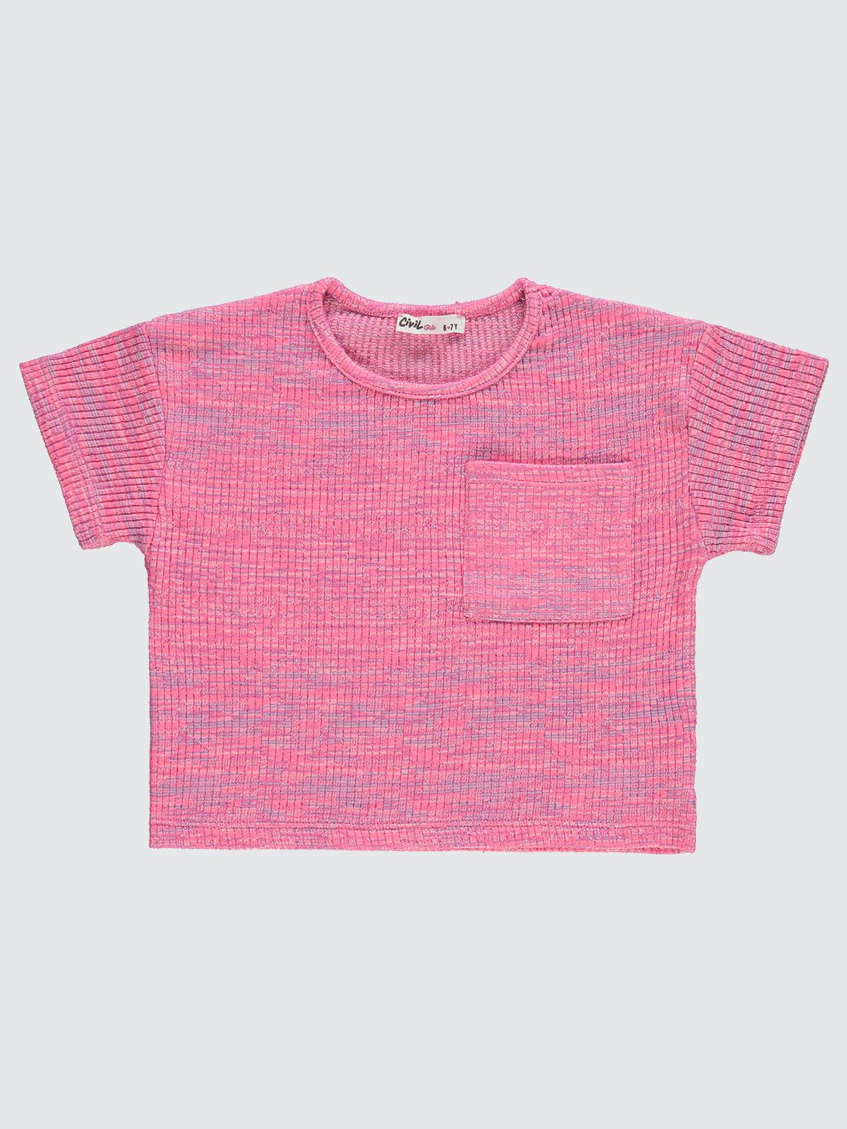 Civil Girls Renkli Melanjlı Kaşkorse 6-9 Yaş Tişört - Pembe