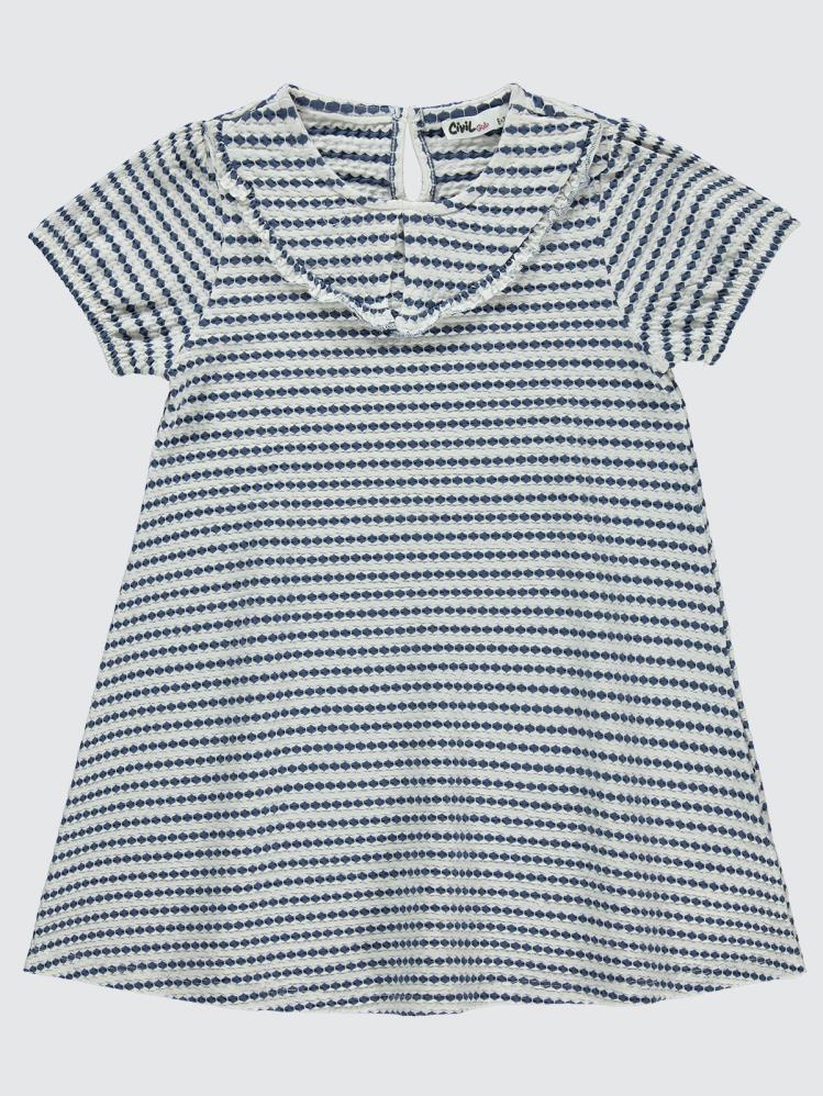 Civil Girls 3 Boyutlu Jakar 6-9 Yaş Elbise - Mavi