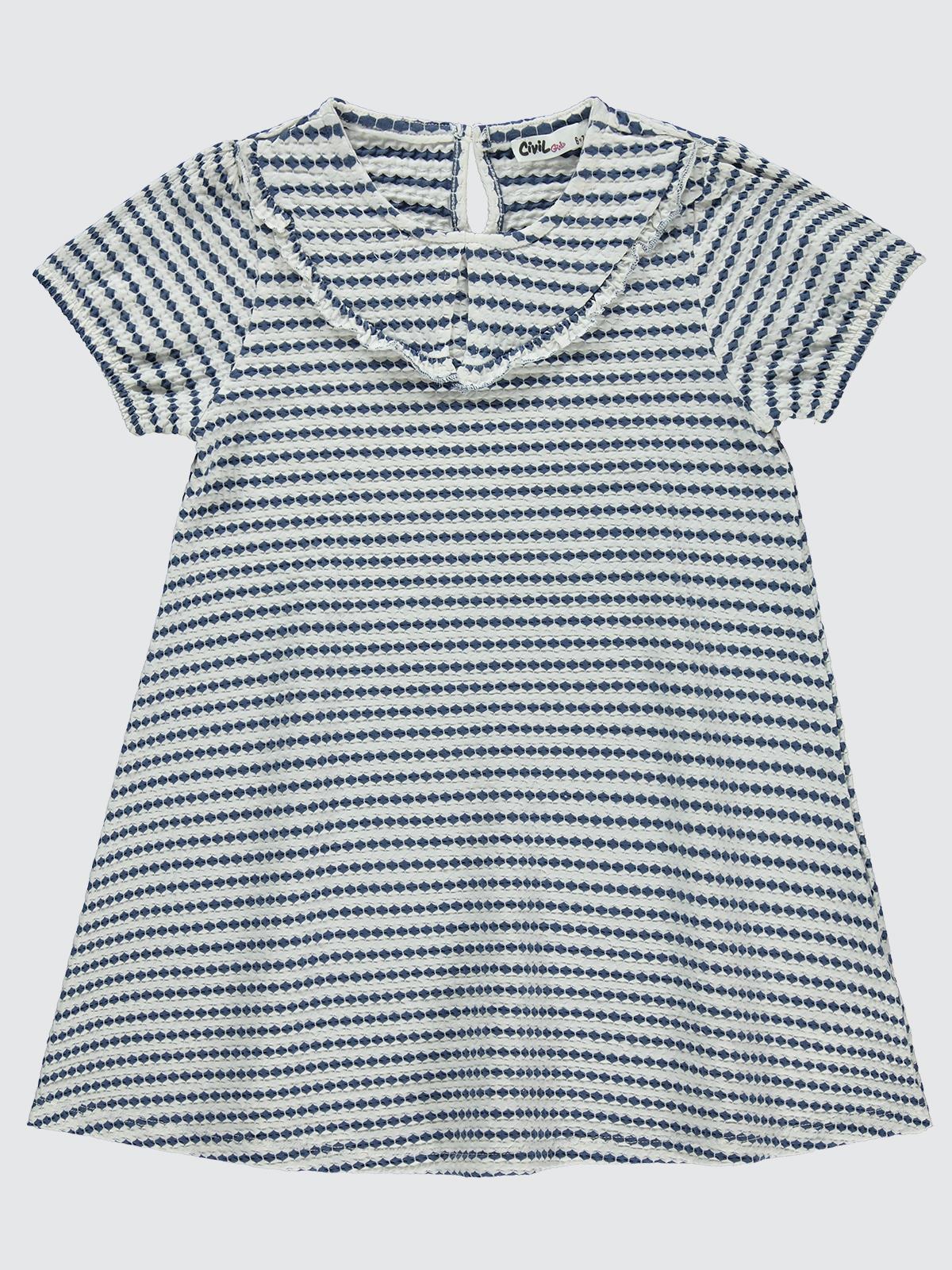 Civil Girls 3 Boyutlu Jakar 6-9 Yaş Elbise - Mavi