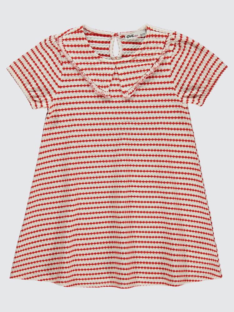 Civil Girls 3 Boyutlu Jakar 6-9 Yaş Elbise - Kırmızı