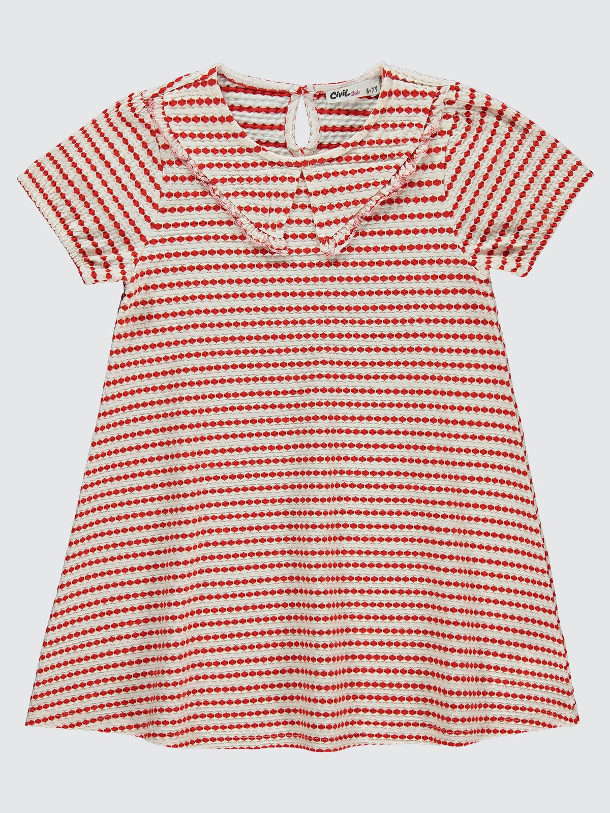 Civil Girls 3 Boyutlu Jakar 6-9 Yaş Elbise - Kırmızı