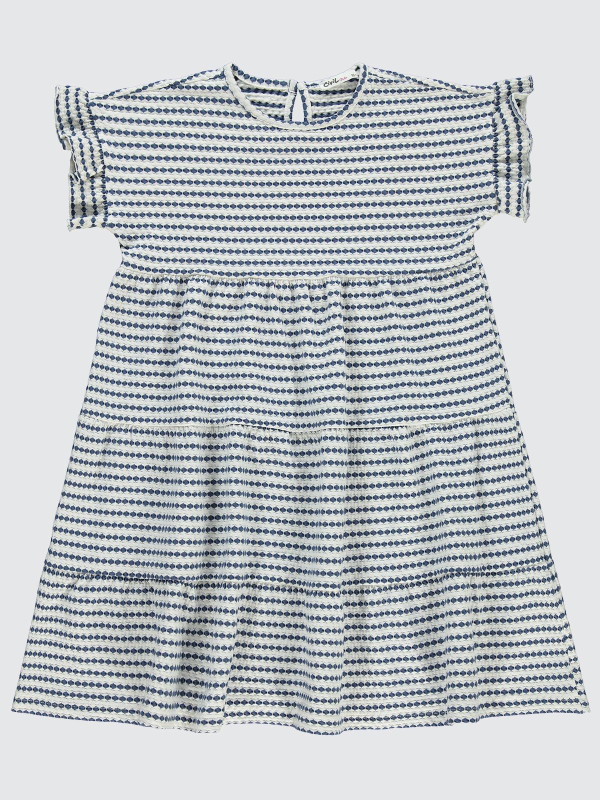 Civil Girls 3 Boyutlu Jakar 10-13 Yaş Elbise - Mavi