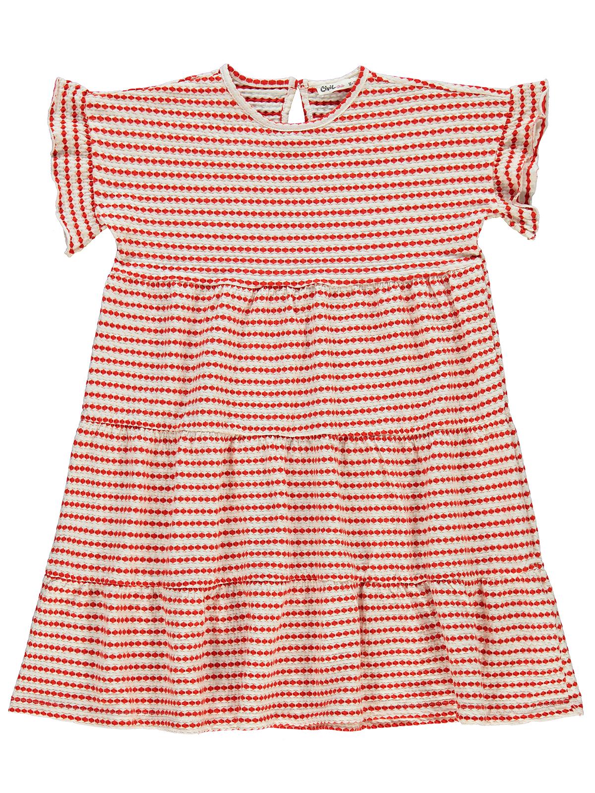 Civil Girls 3 Boyutlu Jakar 10-13 Yaş Elbise - Kırmızı
