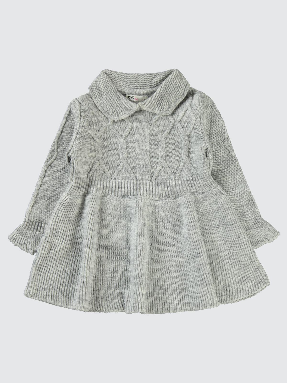 Civil Girls Ponpon Kemerli 2-5 Yaş Elbise - Gri
