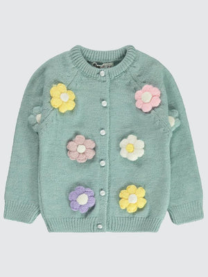 Civil Girls Mobil Papatya Aksesuarlı 2-5 Yaş Hırka - Yeşil