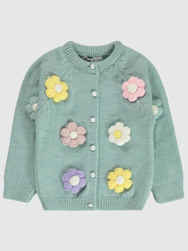 Civil Girls Mobil Papatya Aksesuarlı 2-5 Yaş Hırka - Yeşil