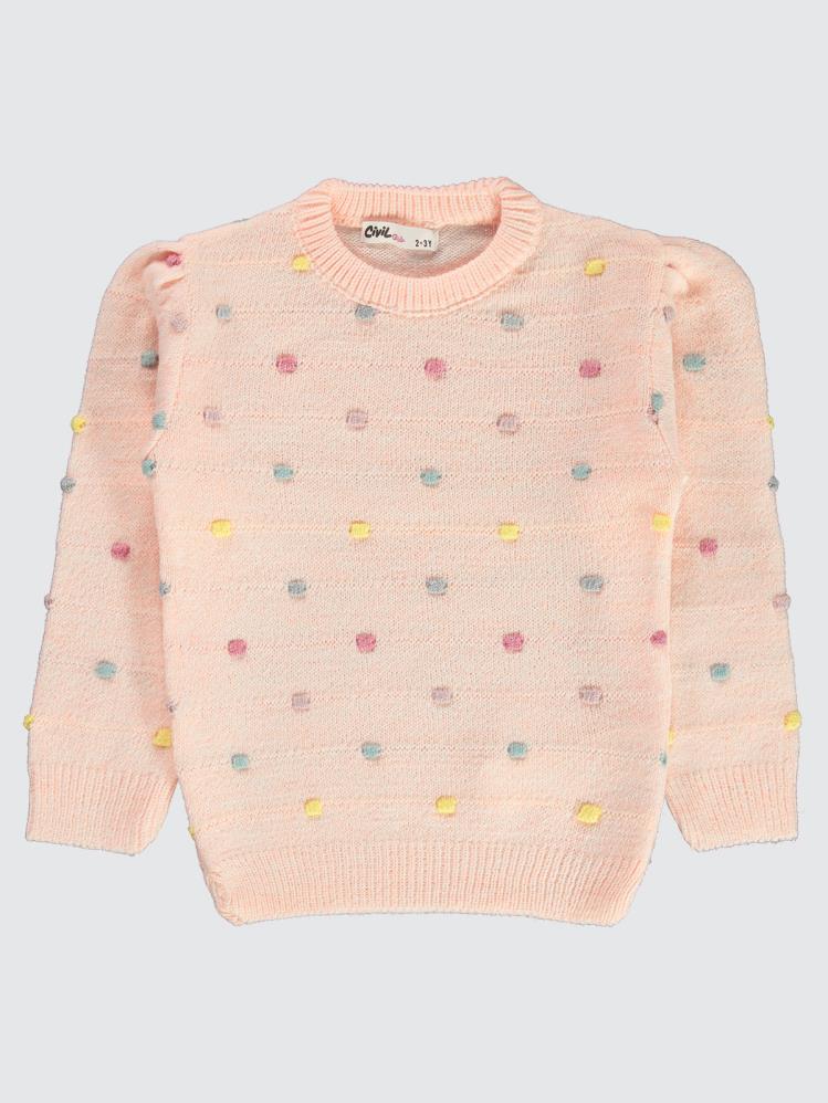 Civil Girls Renkli Benekli 2-5 Yaş Kazak - Pudra