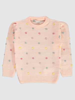 Civil Girls Renkli Benekli 2-5 Yaş Kazak - Pudra