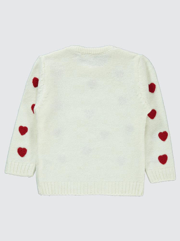 Civil Girls Süzene Kalp Nakışlı 2-5 Yaş Kazak - Ekru