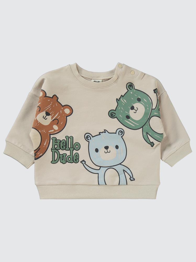 Civil Baby Hello Dude Ayıcık Baskılı 6-18 Ay Takım - Fil Dişi