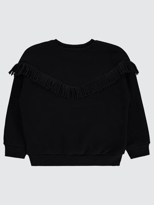 Civil Girls Roba Püsküllü 6-9 Yaş Sweatshirt - Siyah