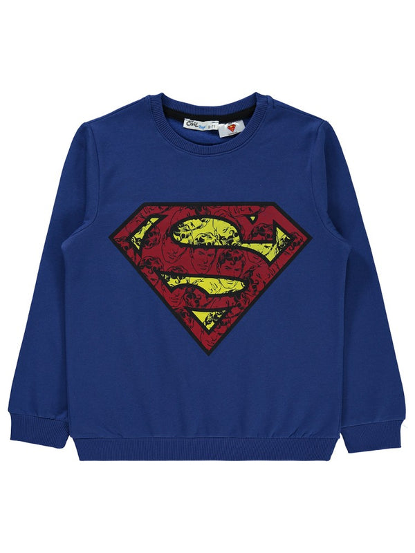 Superman Logo Baskılı 6-9 Yaş Sweatshirt - Mavi