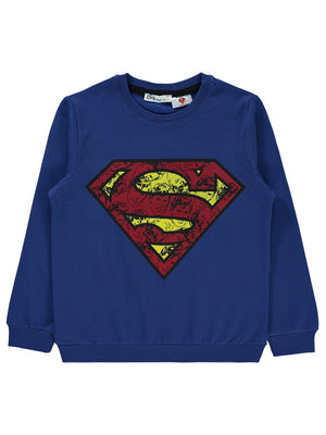 Superman Logo Baskılı 6-9 Yaş Sweatshirt - Mavi