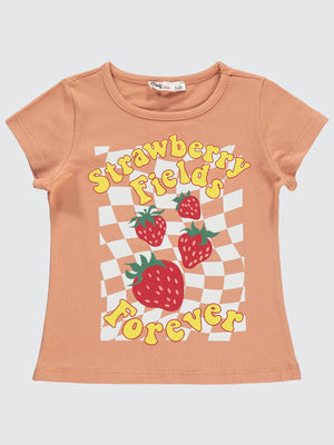 Civil Girls Çilek Baskılı 2-5 Yaş Tişört - Beyaz