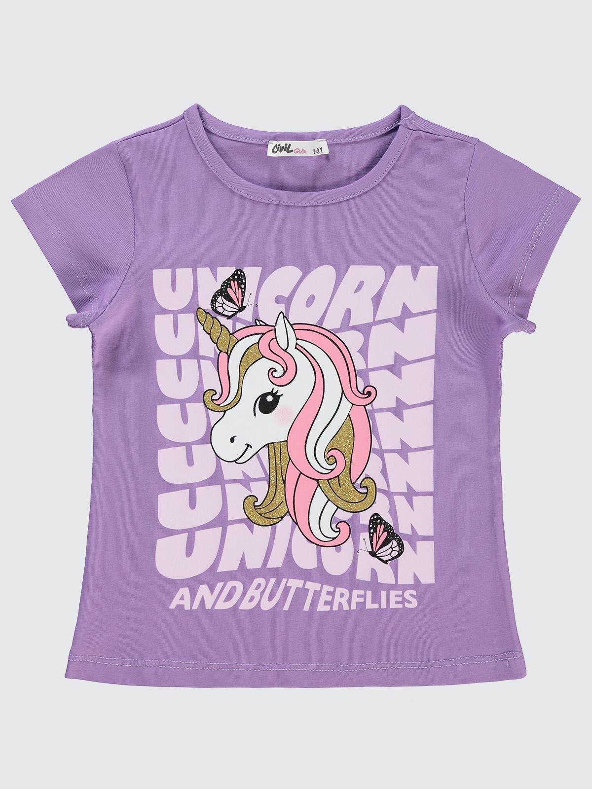 Civil Girls Unicorn Baskılı 2-5 Yaş Tişört - Lila
