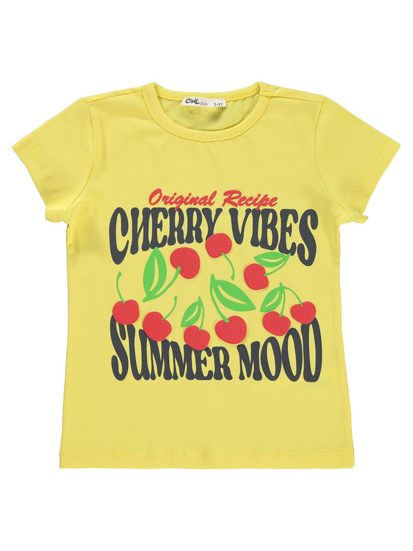 Civil Girls Cherry Baskılı 2-5 Yaş Tişört - Sarı