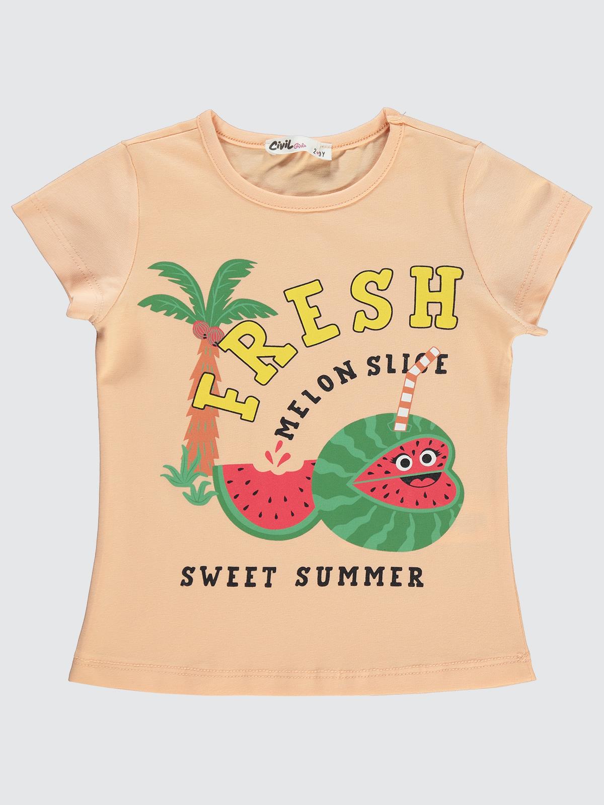 Civil Girls Karpuz Baskılı 2-5 Yaş Tişört - Turuncu