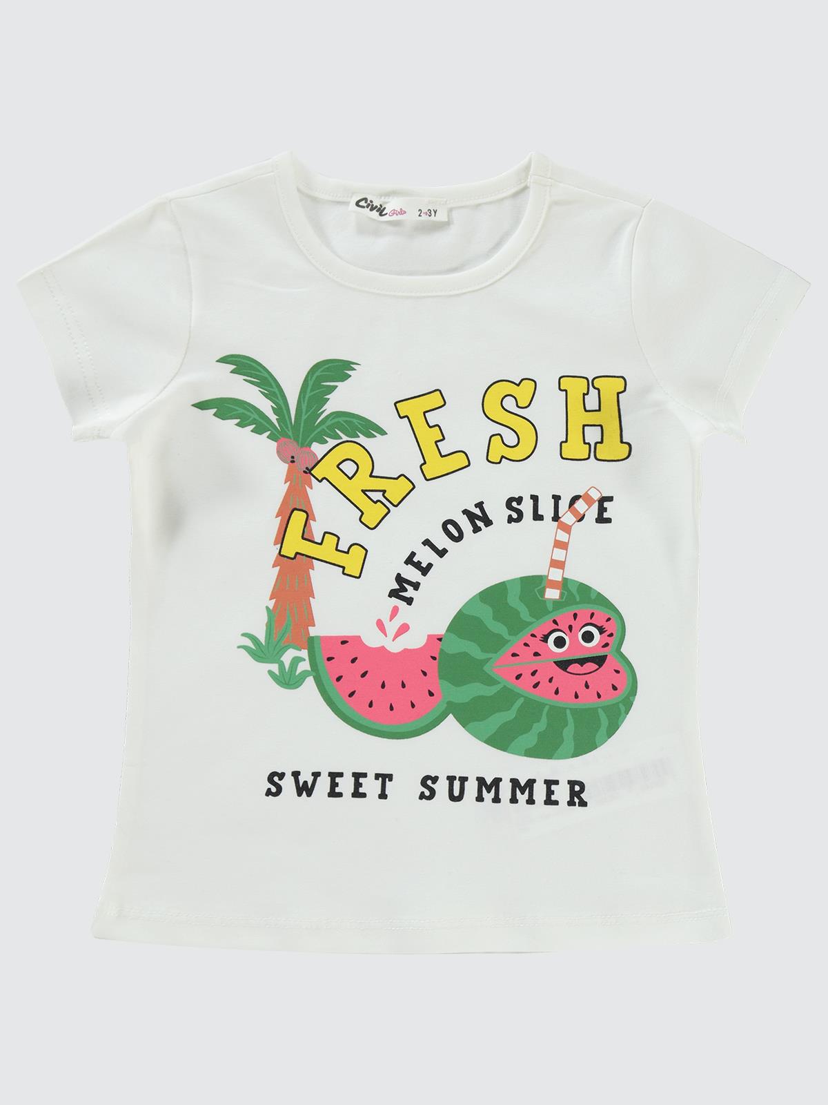 Civil Girls Karpuz Baskılı 2-5 Yaş Tişört - Ekru
