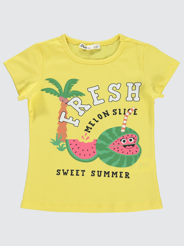 Civil Girls Karpuz Baskılı 2-5 Yaş Tişört - Sarı