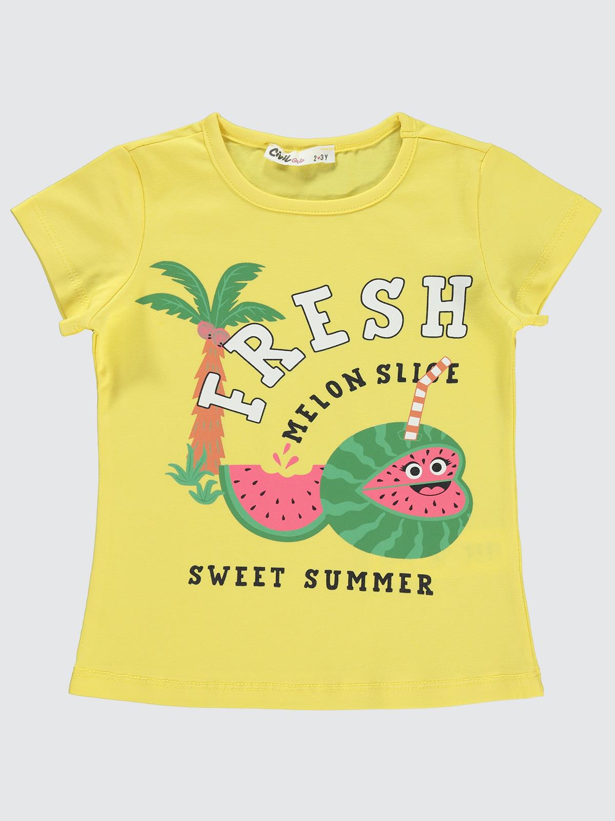 Civil Girls Karpuz Baskılı 2-5 Yaş Tişört - Sarı