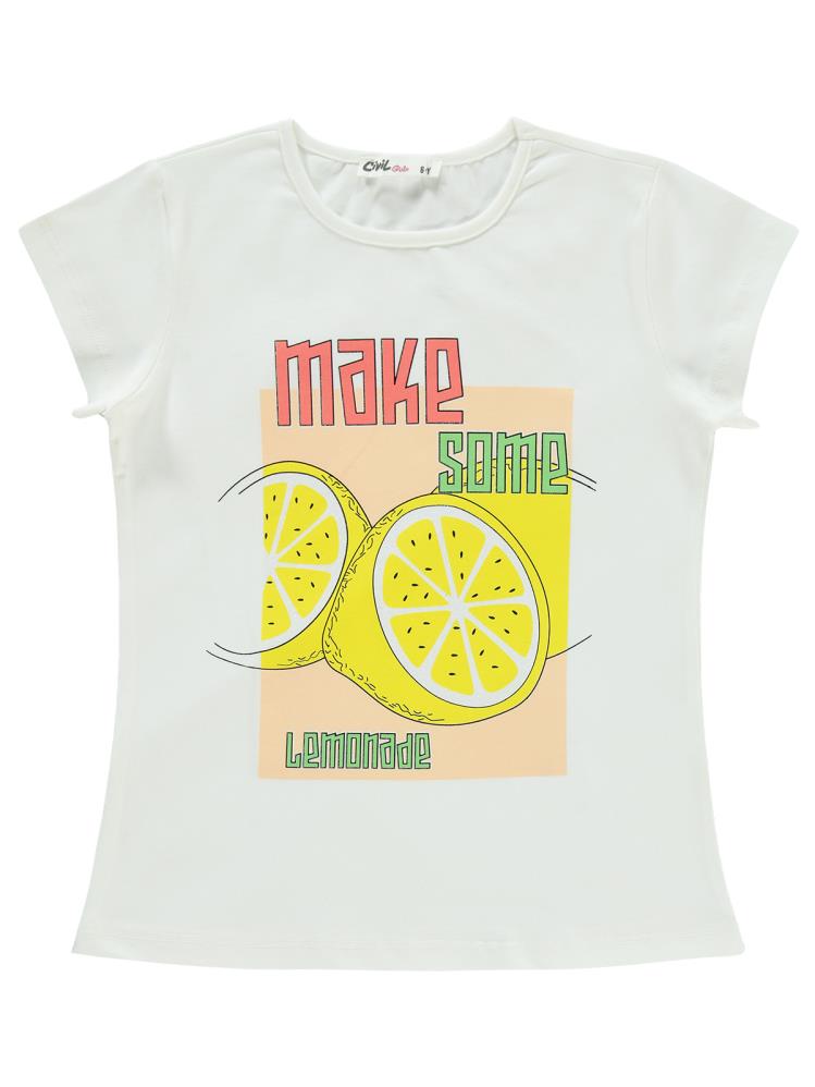 Civil Girls Limon Baskılı 6-9 Yaş Tişört - Ekru