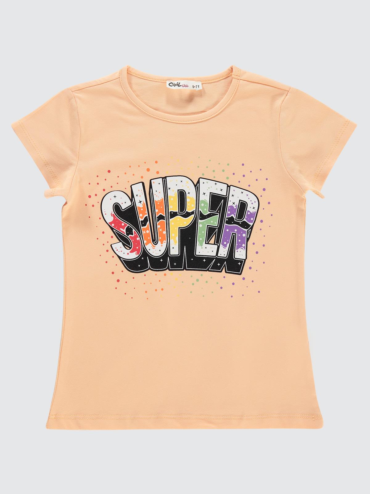 Civil Girls Super Baskılı 6-9 Yaş Tişört - Turuncu