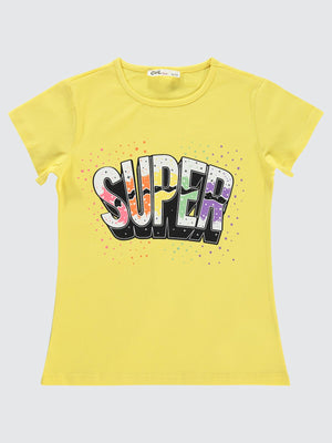 Civil Girls Super Baskılı 6-9 Yaş Tişört - Sarı