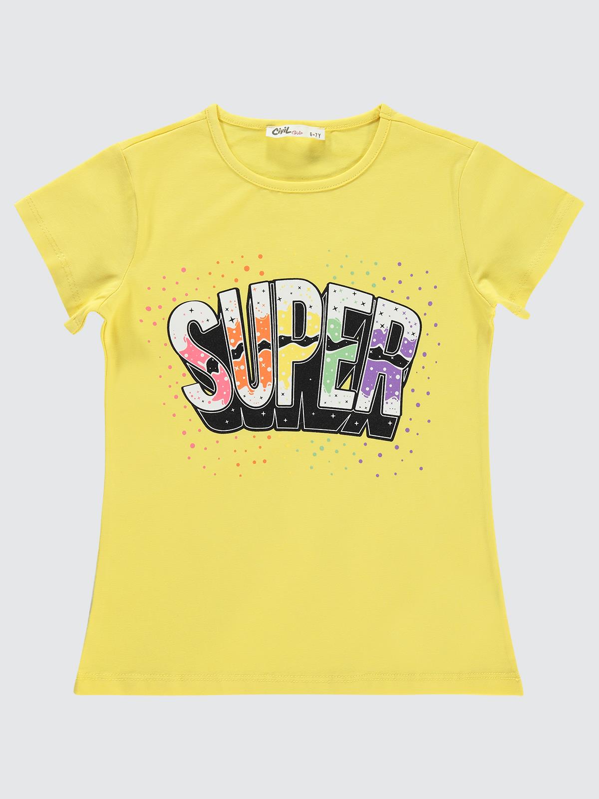 Civil Girls Super Baskılı 6-9 Yaş Tişört - Sarı