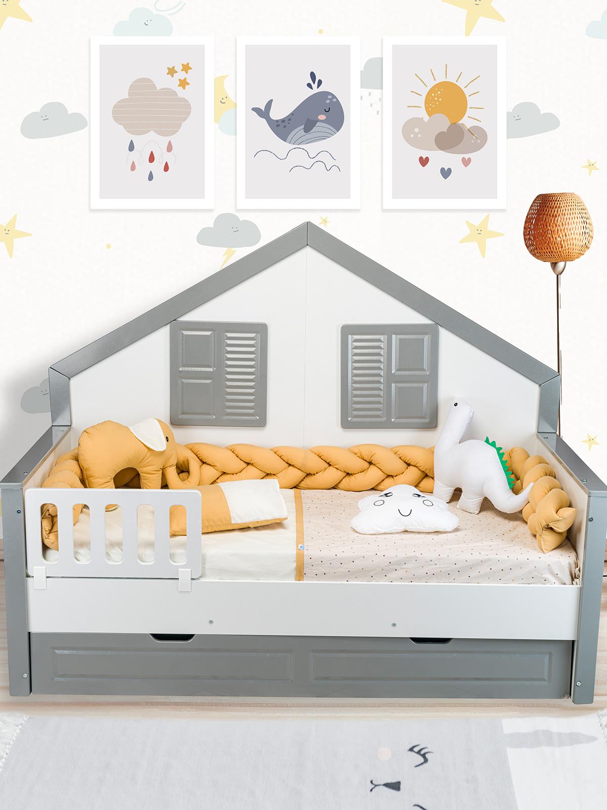 Aras Bebe Örgülü Montessori Uyku Seti 90x190 Cm - Kahverengi