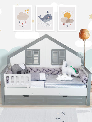 Aras Bebe Örgülü Montessori Uyku Seti 90x190 Cm - Gri