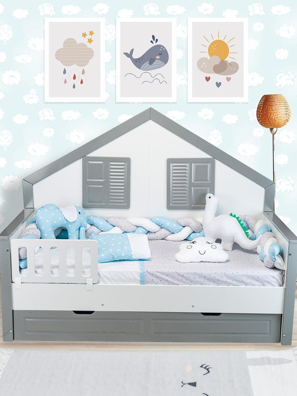 Aras Bebe Örgülü Montessori Uyku Seti 90x190 Cm - Mavi