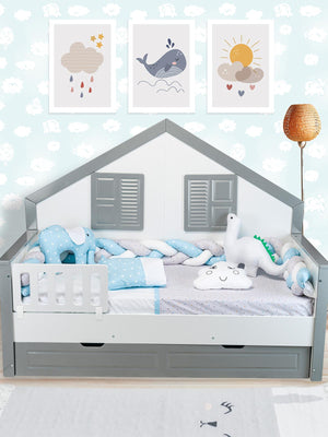 Aras Bebe Örgülü Montessori Uyku Seti 90x190 Cm - Mavi