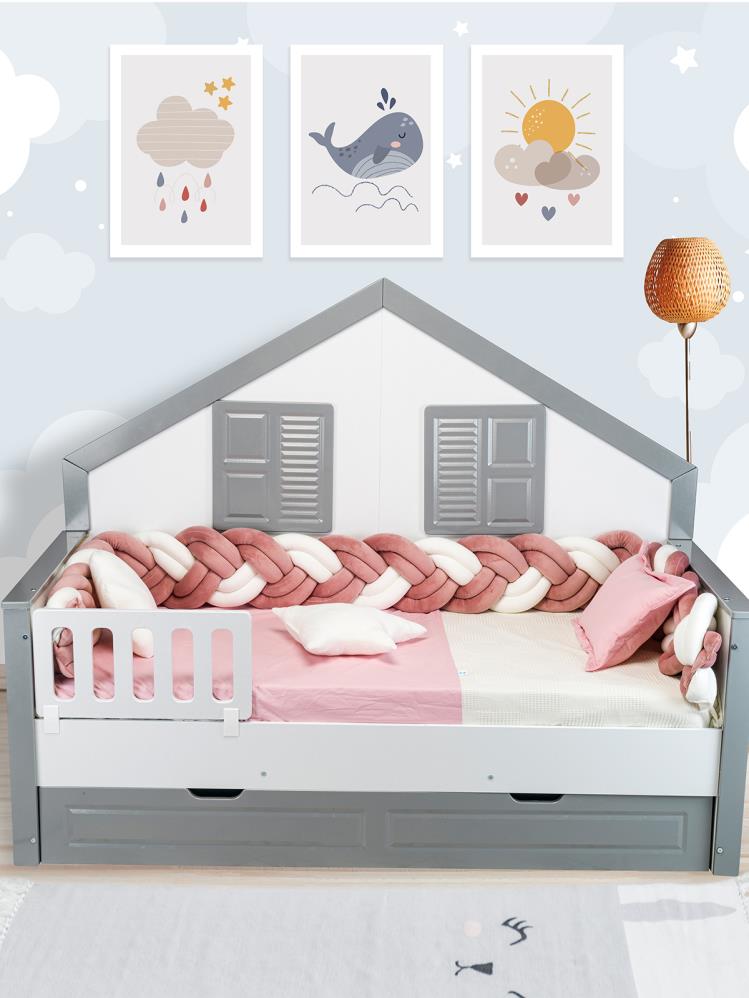 Aras Bebe Kadife Örgülü Montessori Uyku Seti 90x190 Cm - Pembe