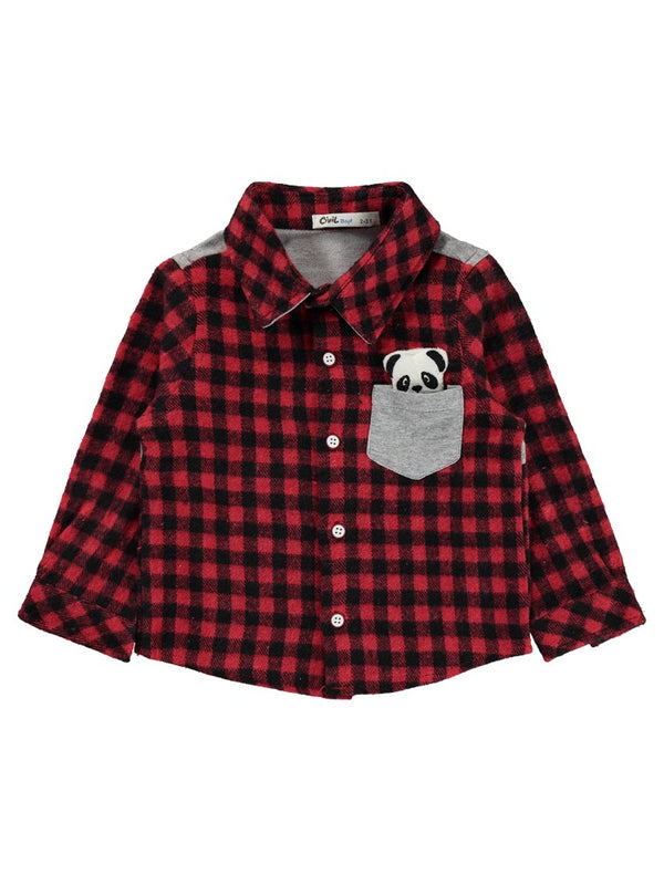 Civil Boys Panda Cep Baskılı 2-5 Yaş Gömlek - Kırmızı