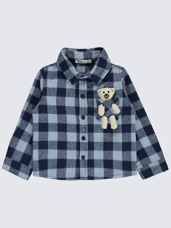 Civil Boys Ekoseli Ayıcık Cepli 2-5 Yaş Gömlek - Mavi