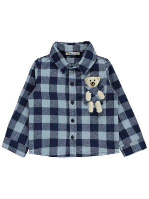 Civil Boys Ekoseli Ayıcık Cepli 2-5 Yaş Gömlek - Mavi