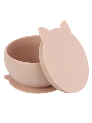 Pandish KitTen Vakum Tabanlı Kapaklı Silikon Kase - Pembe