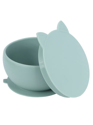 Pandish KitTen Vakum Tabanlı Kapaklı Silikon Kase - Yeşil