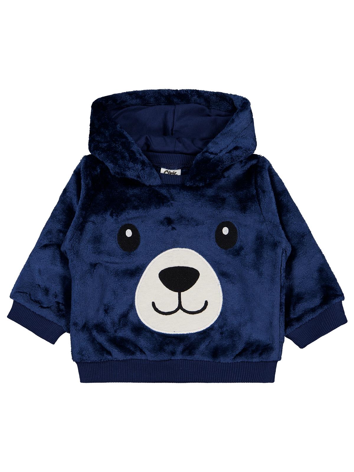 Civil Baby Ayıcık Nakış ve Kulaklı  6-18 Ay Sweatshirt - Lacivert