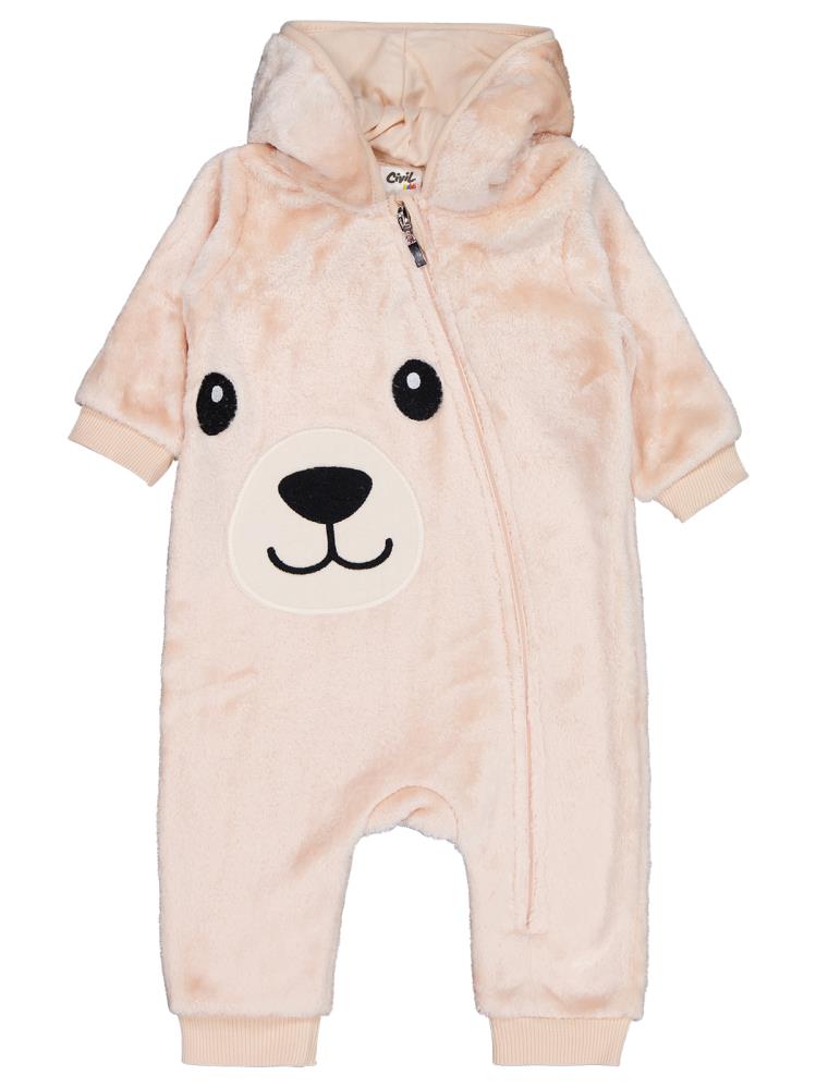 Civil Baby Ayıcık Nakış ve Kulaklı  6-18 Ay Tulum - Kahverengi
