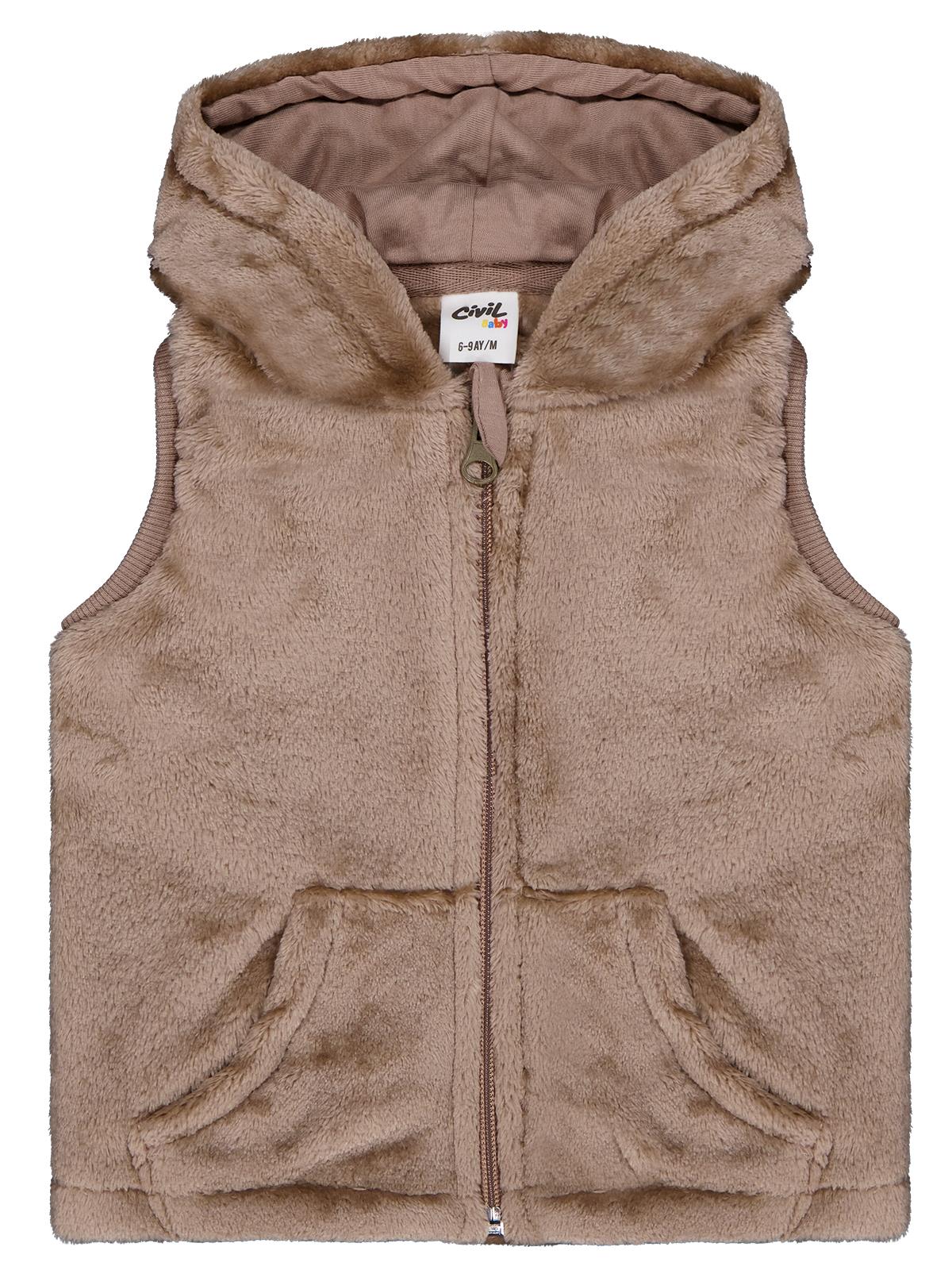 Civil Baby Kapüşonu Kulaklı 6-18 Ay Yelek - Kahverengi