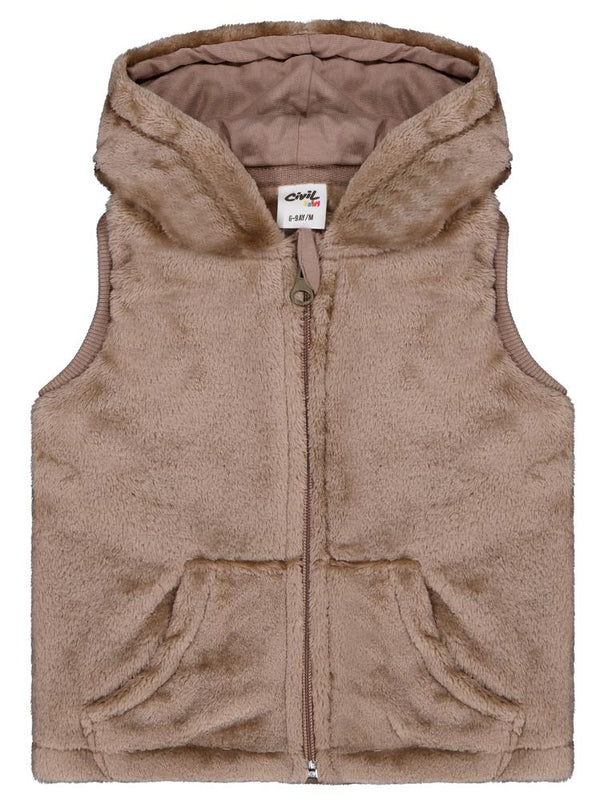 Civil Baby Kapüşonu Kulaklı 6-18 Ay Yelek - Kahverengi