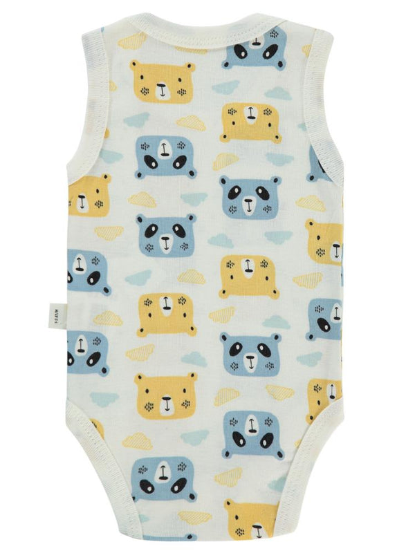 Civil Baby Ayıcık Baskılı 0-3 Yaş Çıtçıtlı Badi - Ekru