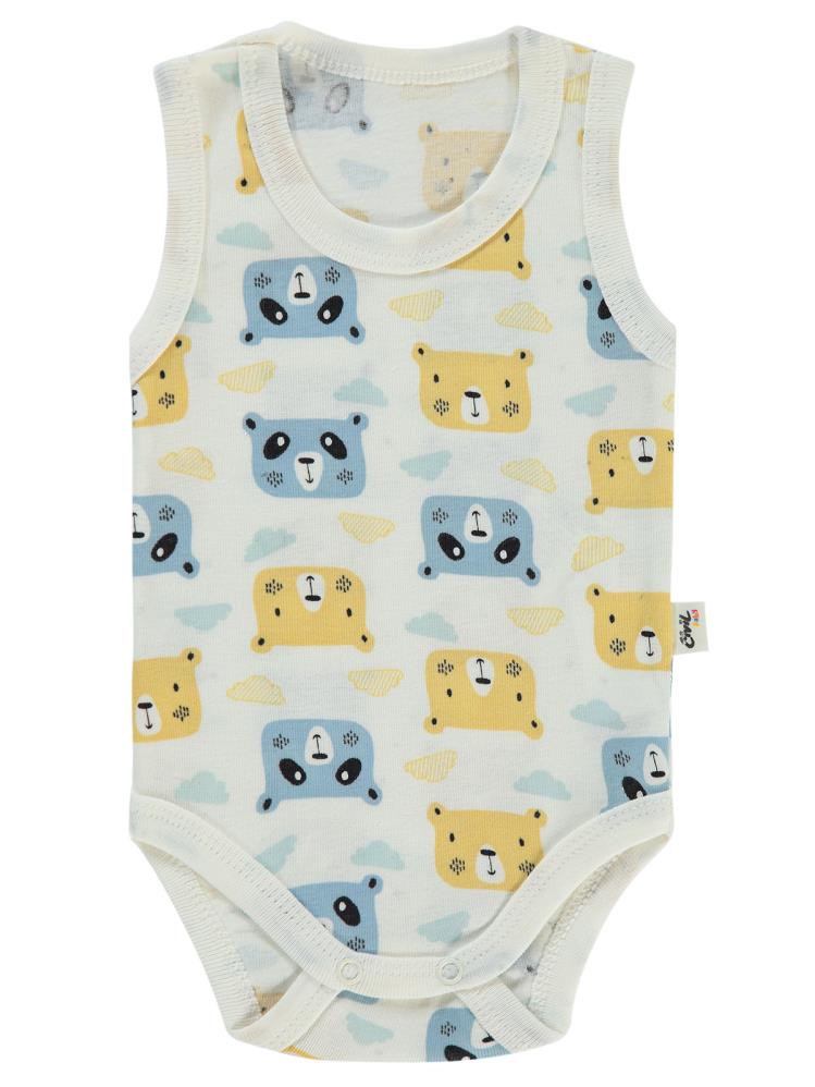 Civil Baby Ayıcık Baskılı 0-3 Yaş Çıtçıtlı Badi - Ekru